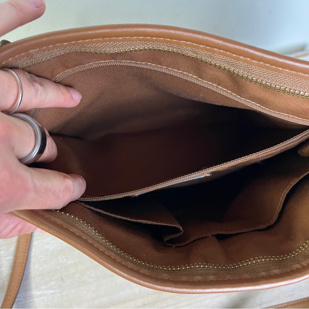 Coach Signature File Crossbody F58297 Brown Tan Logo Leather Trim Messenger Bag - Picture 13 of 16